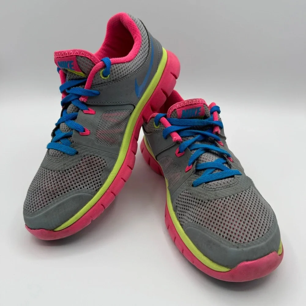 Nike Flex 2014 Run Shoes Kids Size 6Y Gray Pink Blue Running Sneakers